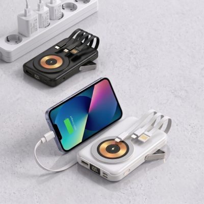 Magnetski bežični power bank - 10.000 mAh, 4 kabela, stalak | ULTICHARG